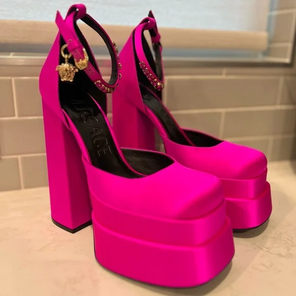 Versace Fuchsia Aevitas Single Platform Pumps - Picture 5 of 14